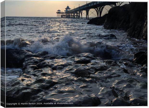 Clevedon Pier Sunset Seascape Canvas Print by Martin fenton