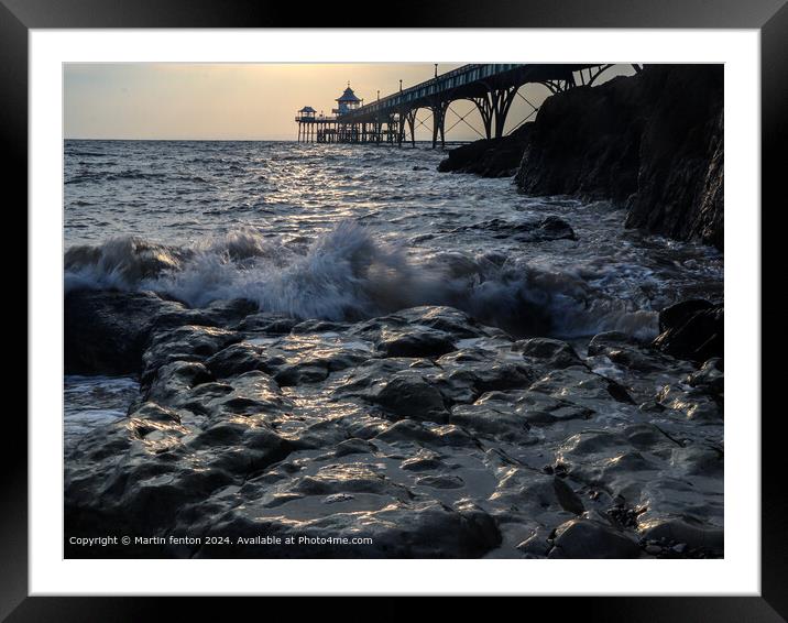 Clevedon Pier Sunset Seascape Framed Mounted Print by Martin fenton