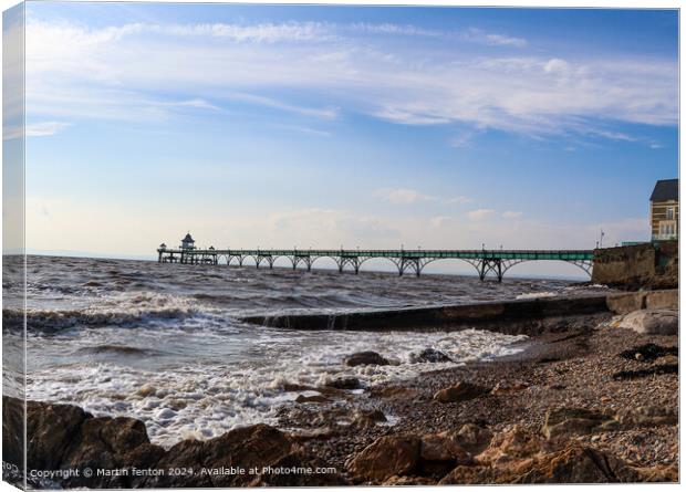 Clevedon Pier at high tide Canvas Print by Martin fenton