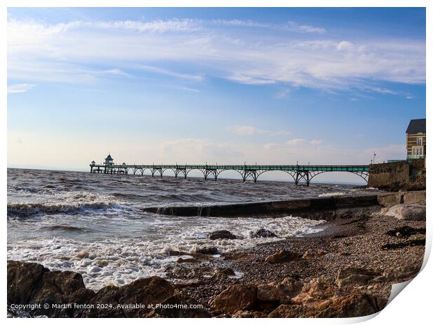 Clevedon Pier at high tide Print by Martin fenton