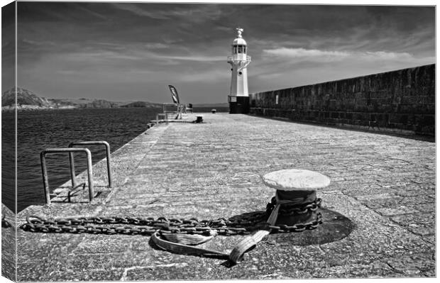 Mevagissey Lighthouse Black and White Canvas Print by Darren Galpin