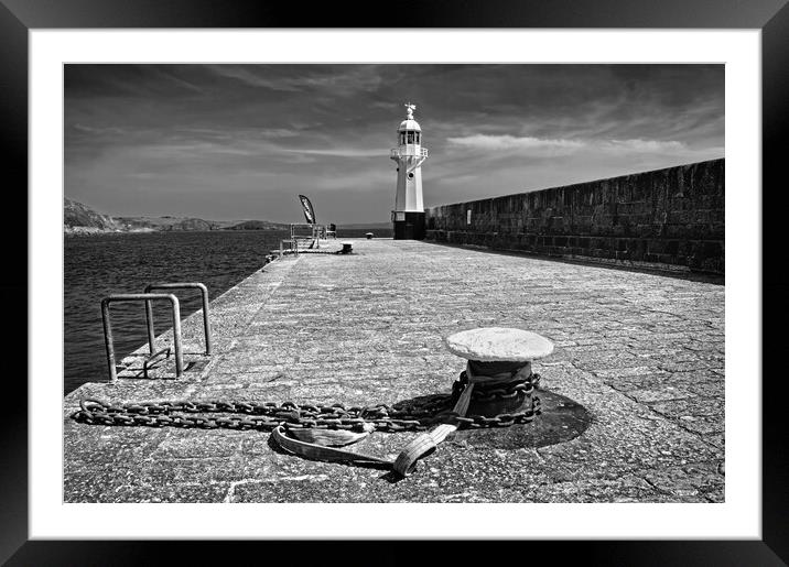 Mevagissey Lighthouse Black and White Framed Mounted Print by Darren Galpin