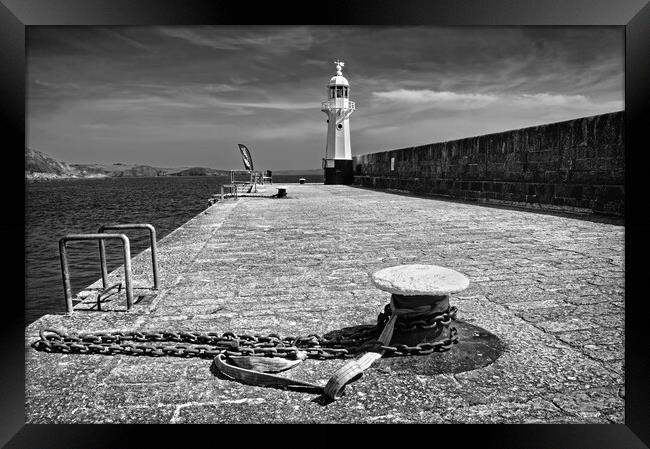 Mevagissey Lighthouse Black and White Framed Print by Darren Galpin