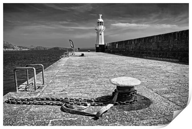 Mevagissey Lighthouse Black and White Print by Darren Galpin