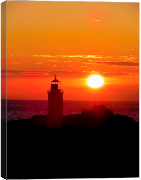 Godrevy Lighthouse Sunset Canvas Print by Beryl Curran