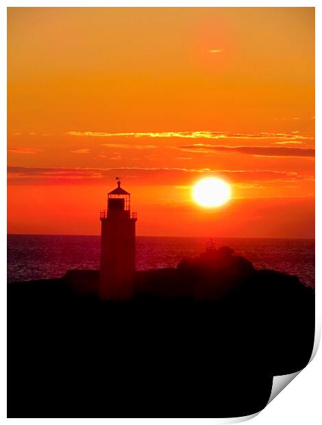 Godrevy Lighthouse Sunset Print by Beryl Curran