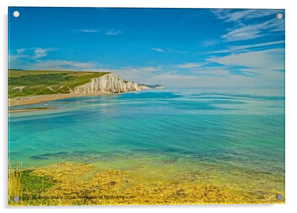 Seven Sisters Chalk Cliffs, Turquoise Bay Acrylic by Kenn Sharp