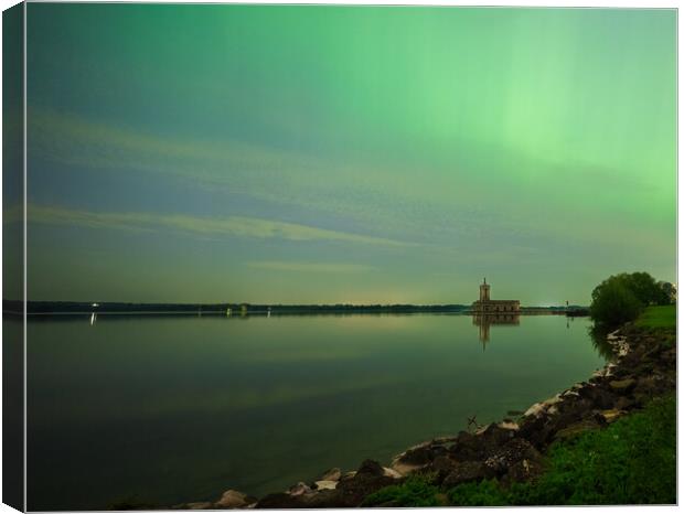 Northern Lights Rutland Water Church Canvas Print by Jason Thompson