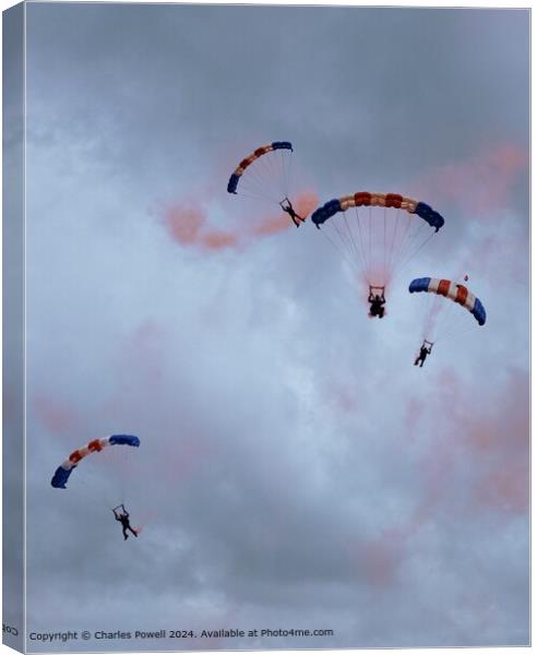 RAF Falcons Parachute Descent Canvas Print by Charles Powell