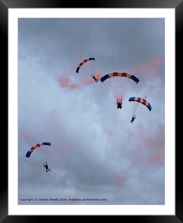 RAF Falcons Parachute Descent Framed Mounted Print by Charles Powell
