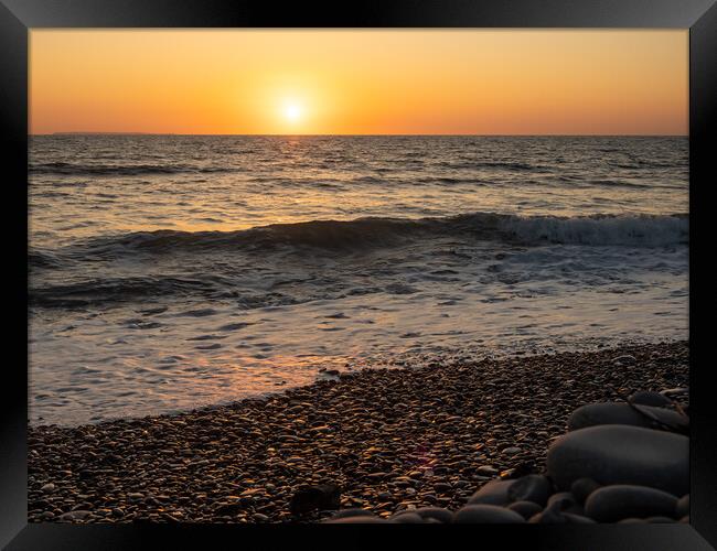 Pebble beach Sunset Waves Framed Print by Tony Twyman