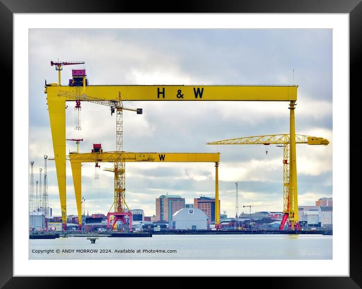 Harland and Wolff Cranes, Belfast Skyline Framed Mounted Print by ANDY MORROW