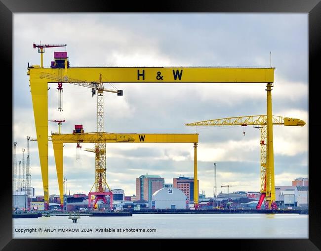 Harland and Wolff Cranes, Belfast Skyline Framed Print by ANDY MORROW
