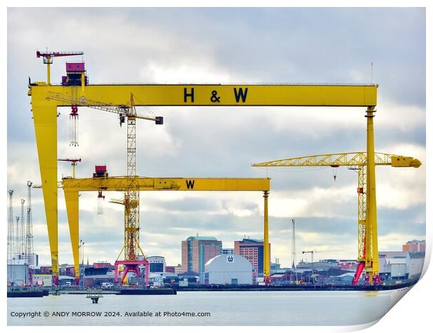 Harland and Wolff Cranes, Belfast Skyline Print by ANDY MORROW