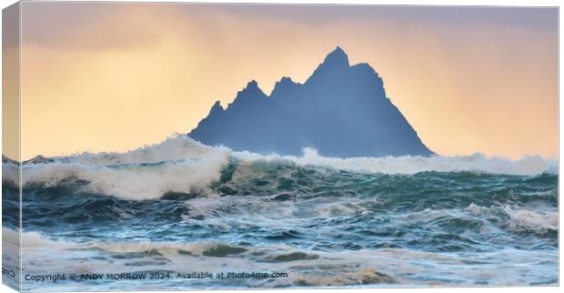 Skellig Michael Seascape Ireland Canvas Print by ANDY MORROW