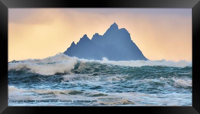 Skellig Michael Seascape Ireland Framed Print by ANDY MORROW