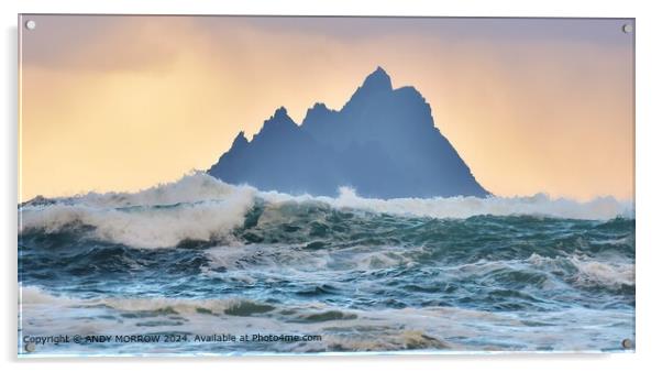 Skellig Michael Seascape Ireland Acrylic by ANDY MORROW