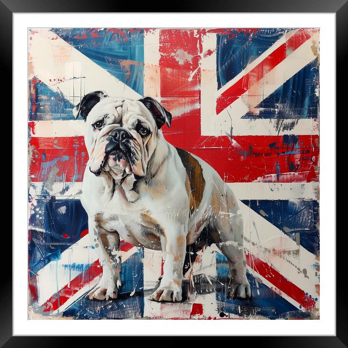 British Bulldog on a Union Jack Background Framed Mounted Print by T2 