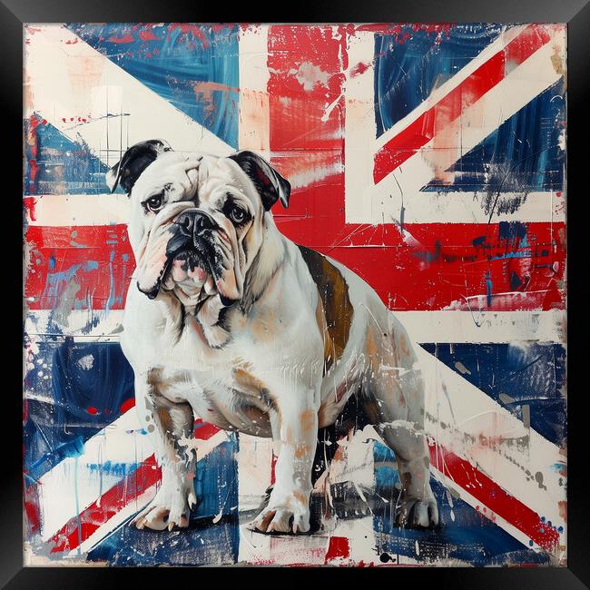 British Bulldog on a Union Jack Background Framed Print by T2 