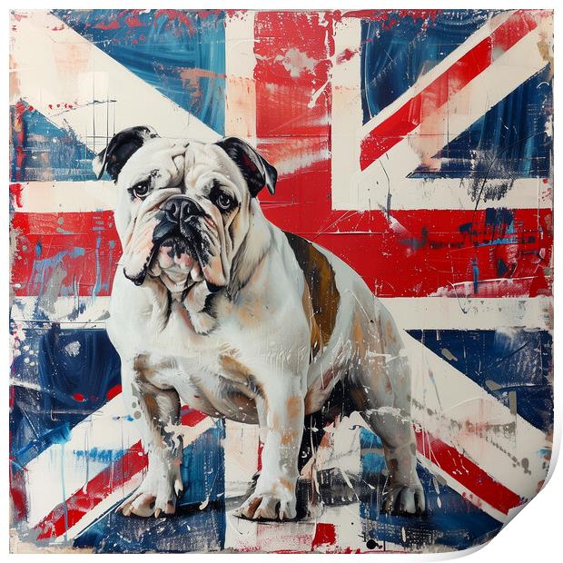 British Bulldog on a Union Jack Background Print by T2 