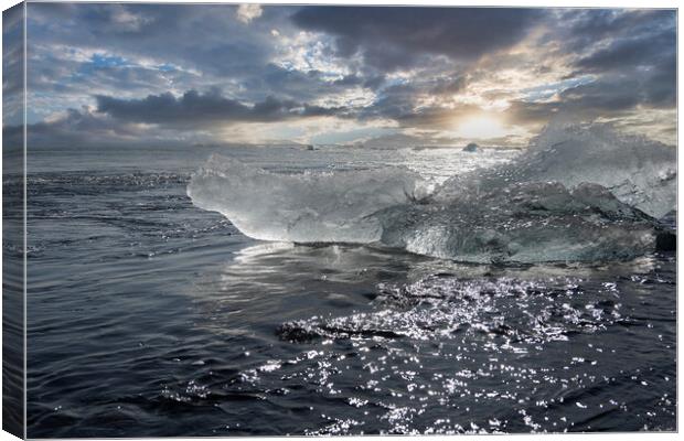 Diamond Beach Iceland Sand and Sea Canvas Print by kathy white