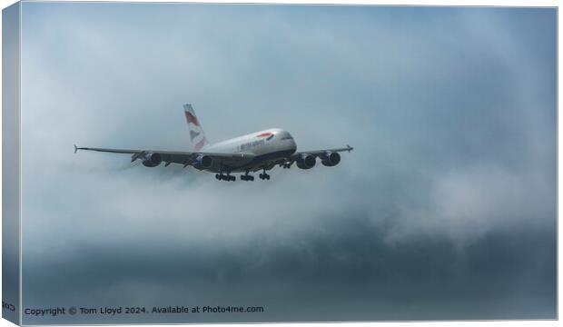 Airbus A380 Low Cloud Landing Canvas Print by Tom Lloyd