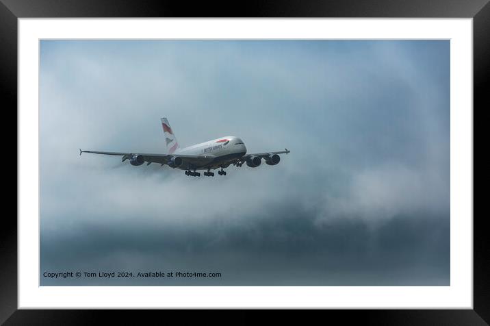 Airbus A380 Low Cloud Landing Framed Mounted Print by Tom Lloyd