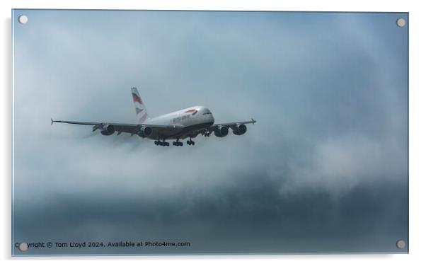 Airbus A380 Low Cloud Landing Acrylic by Tom Lloyd