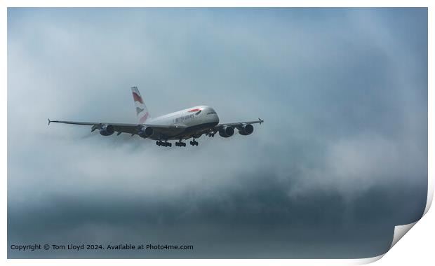 Airbus A380 Low Cloud Landing Print by Tom Lloyd