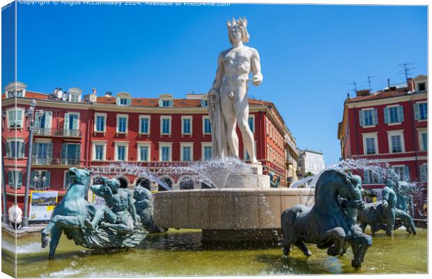 Fontaine du Soleil in Nice, French Riviera Canvas Print by Angus McComiskey