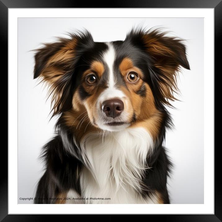 Charming Border Collie: Brown & White Framed Mounted Print by Mirjana Bogicevic