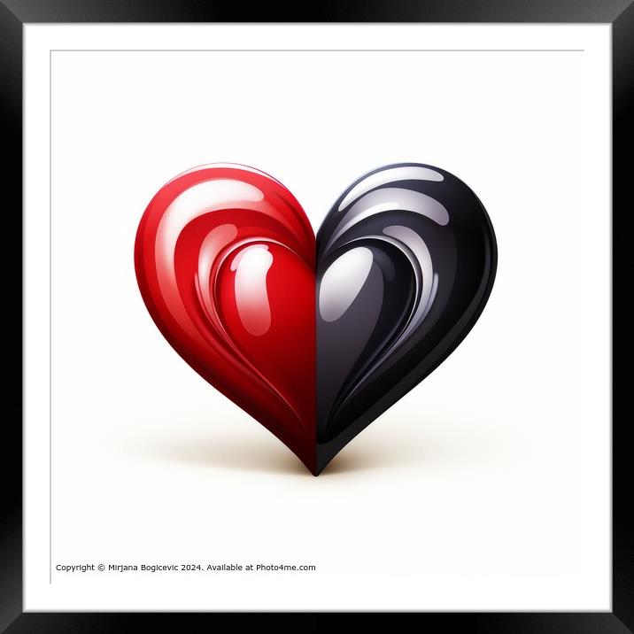 Red Black Heart Abstract Framed Mounted Print by Mirjana Bogicevic