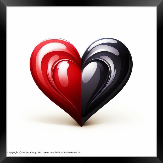 Red Black Heart Abstract Framed Print by Mirjana Bogicevic
