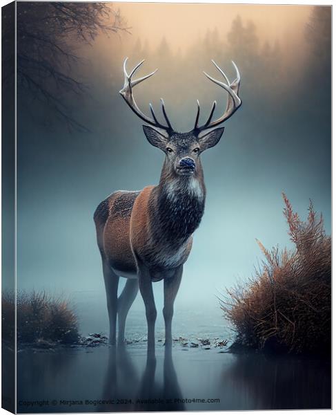 Foggy Morning Deer Wildlife Canvas Print by Mirjana Bogicevic