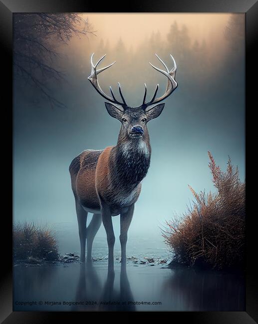 Foggy Morning Deer Wildlife Framed Print by Mirjana Bogicevic