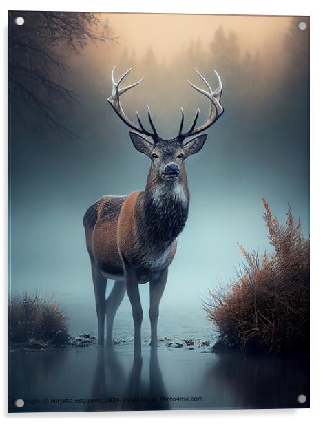 Foggy Morning Deer Wildlife Acrylic by Mirjana Bogicevic