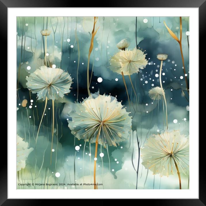 Dandelions Watercolor Seamless Pattern Framed Mounted Print by Mirjana Bogicevic