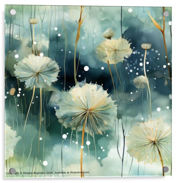 Dandelions Watercolor Seamless Pattern Acrylic by Mirjana Bogicevic