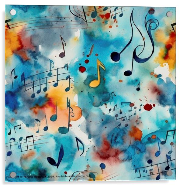 Musical Notes Watercolor Art Acrylic by Mirjana Bogicevic