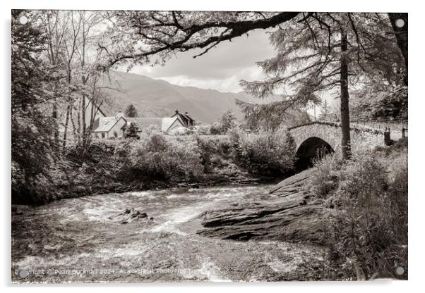 Old Bridge of Coe Glencoe Scotland in Sepia Acrylic by Pearl Bucknall