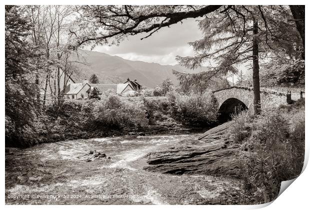Old Bridge of Coe Glencoe Scotland in Sepia Print by Pearl Bucknall