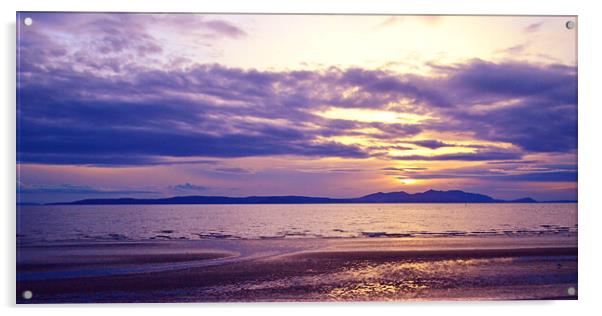 Ayr Beach Arran Sunset Acrylic by Allan Durward Photography