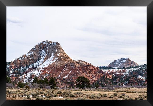 Majestic Snow-Capped Mountains in Kolob Terrace, Zion National Park Framed Print by Madeleine Deaton