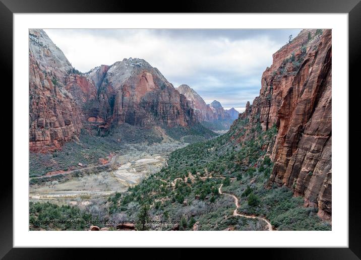 Stunning Canyon View from the West Rim Trail in Zion Canyon Framed Mounted Print by Madeleine Deaton