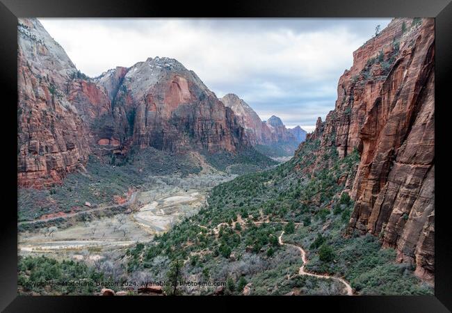 Stunning Canyon View from the West Rim Trail in Zion Canyon Framed Print by Madeleine Deaton