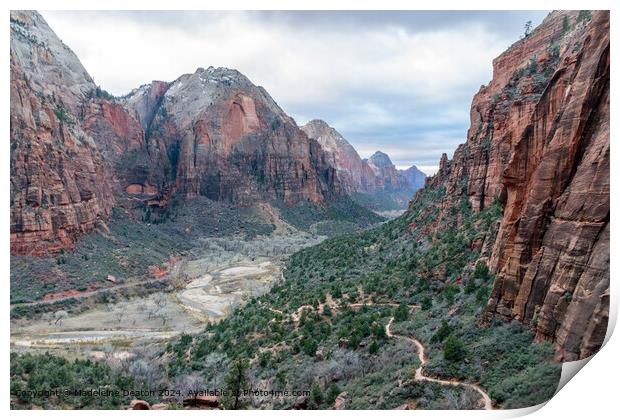 Stunning Canyon View from the West Rim Trail in Zion Canyon Print by Madeleine Deaton