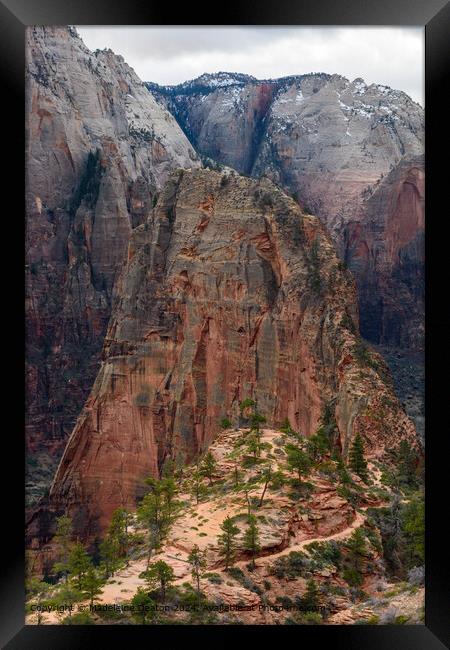 Stunning Aerial View of Angel's Landing at Zion National Park, Utah Framed Print by Madeleine Deaton