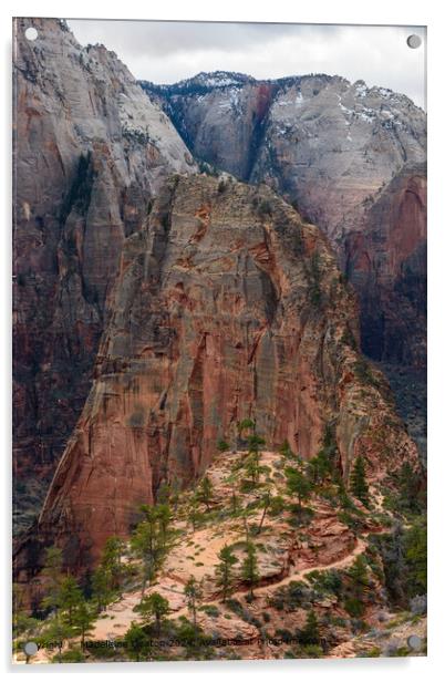 Stunning Aerial View of Angel's Landing at Zion National Park, Utah Acrylic by Madeleine Deaton