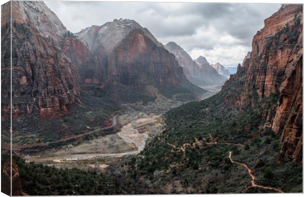 Canyon View from the West Rim Trail in Zion National Park When Raining Canvas Print by Madeleine Deaton