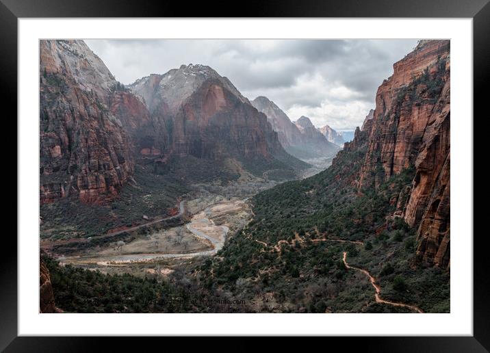 Canyon View from the West Rim Trail in Zion National Park When Raining Framed Mounted Print by Madeleine Deaton